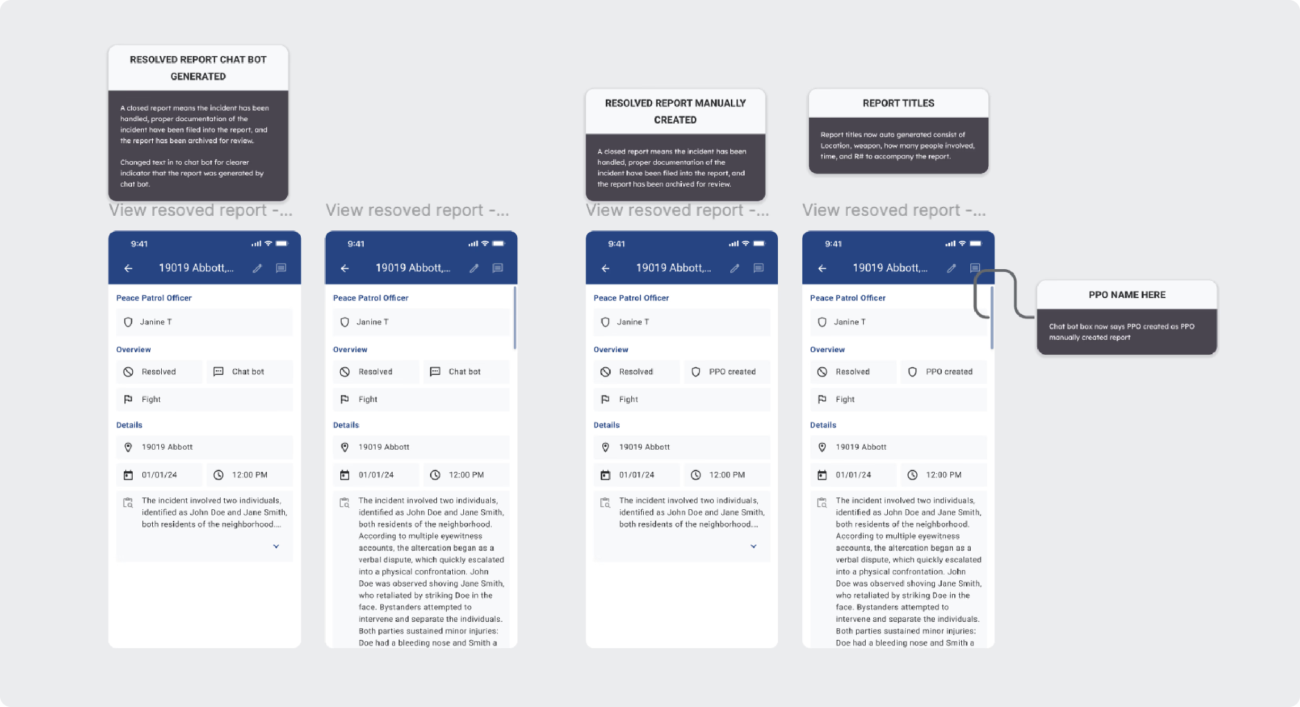 Final selected mobile UI screens with annotations